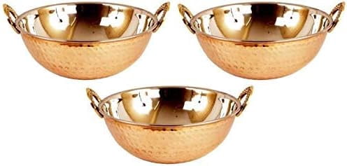 Radhna Indian traditional Hotel Restaurant Serving Work Inner Stainless Steel kadai with Copper Bottom Urli Pack of 3