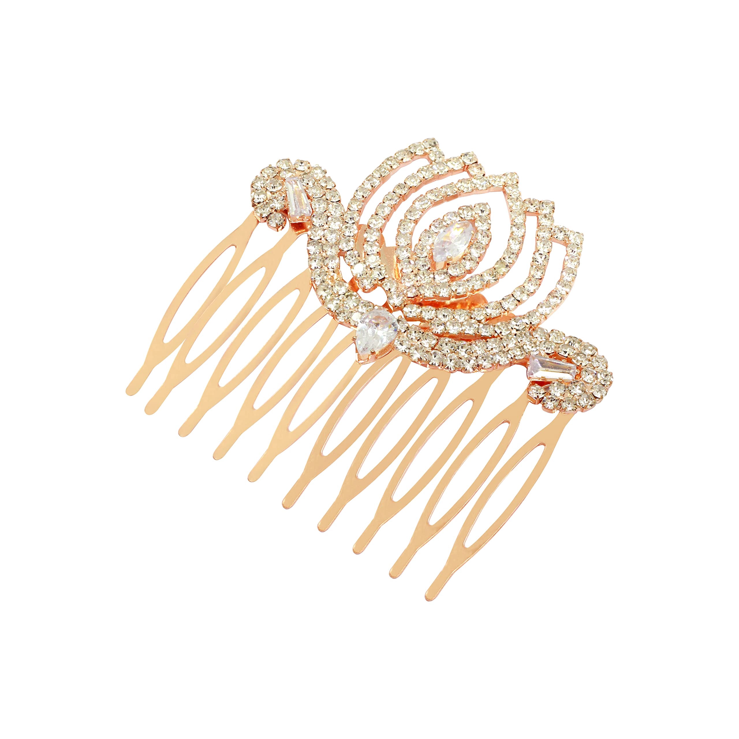 Radhna Luxelotus Rose Gold Comb Pin | Pearl Clip For Women & Girls | Rose Gold