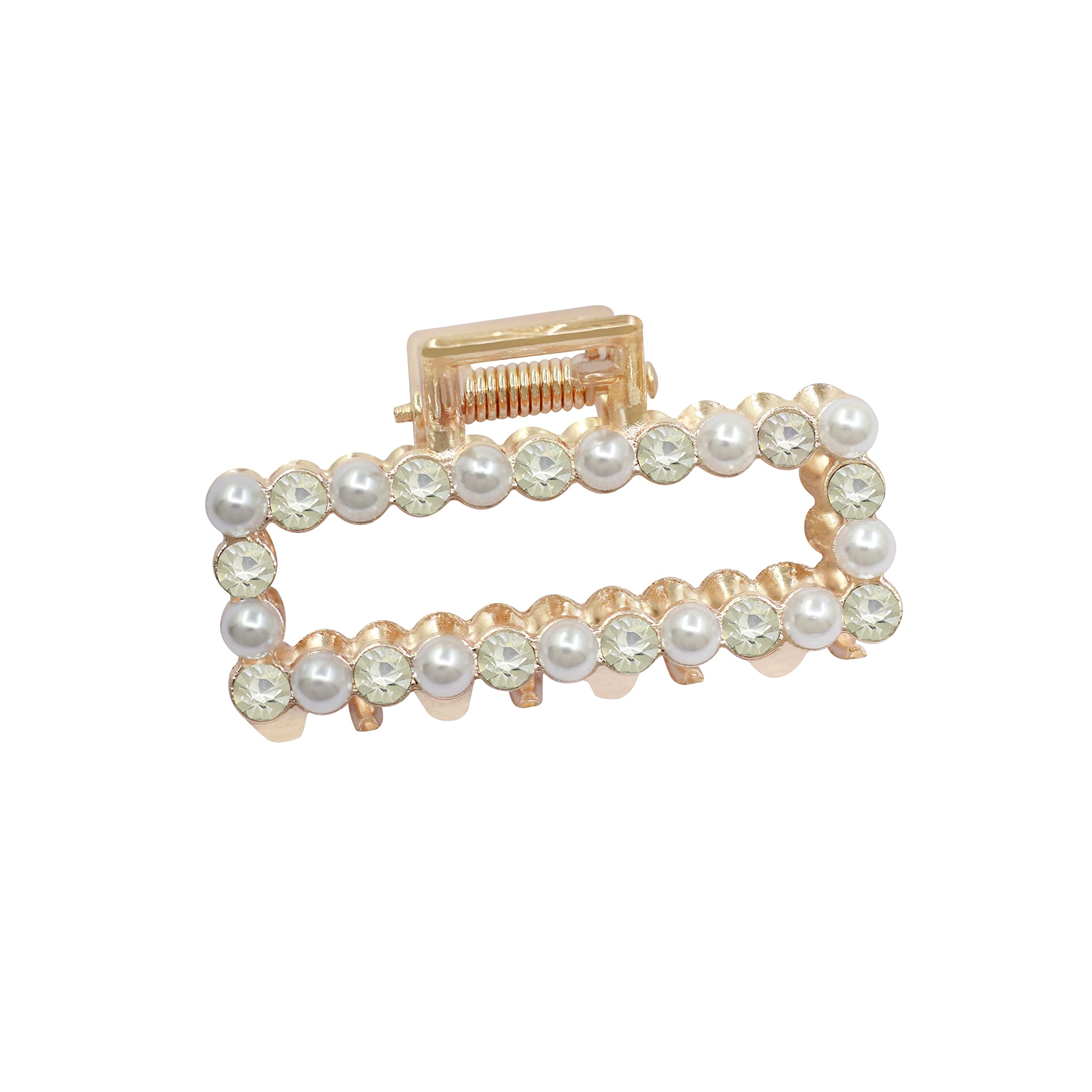 Radhna Rectangular Pearl Stone Hair Claw Clip | Elegant Pearl Clip for Women & Girls | Medium Size | Pack of 1