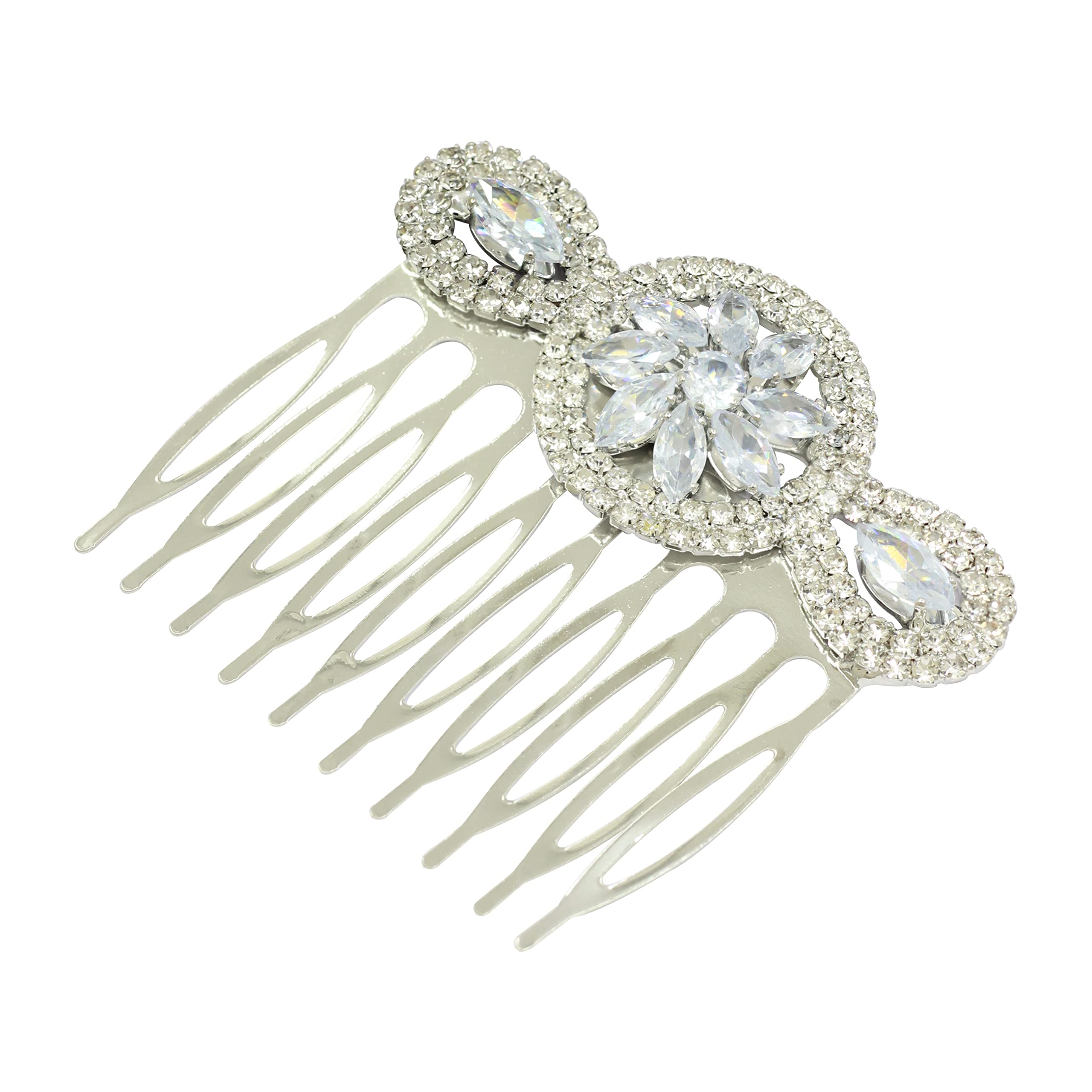 Radhna Silver Blossom Diamond Comb Pin | Pearl Clip For Women & Girls | Rose Gold