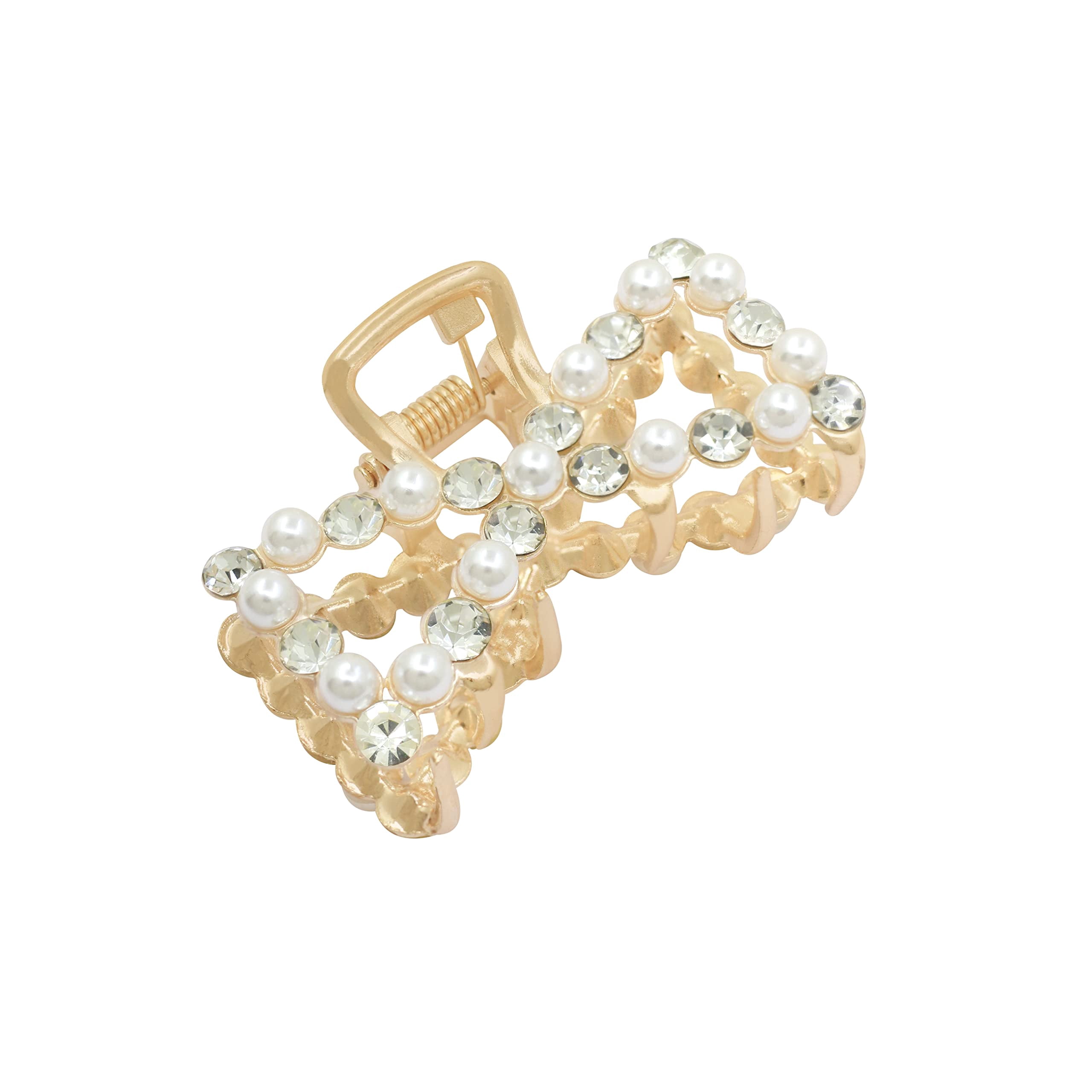 Radhna Trapezoid Pearl Stone Hair Claw Clip | Elegant Pearl Clip for Women & Girls | Medium Sized | Pack Of 1