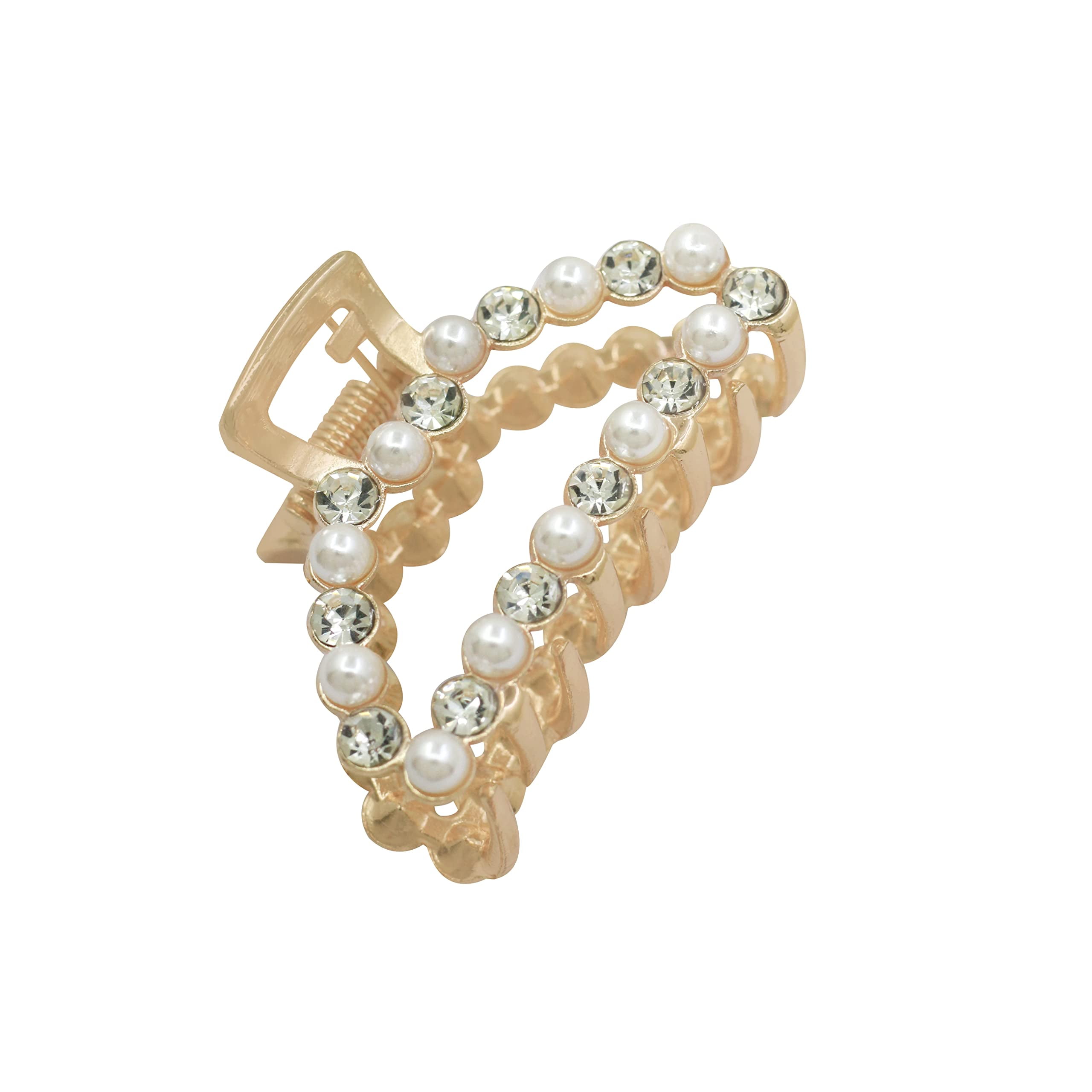 Radhna Trapezoid Pearl Stone Hair Claw Clip | Elegant Pearl Clip for Women & Girls