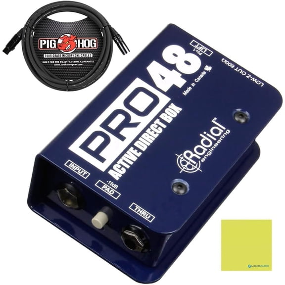 Radial Engineering Pro48 Active Direct Box Bundle w/Pig Hog Mic Cable and Liquid Audio Polishing Cloth