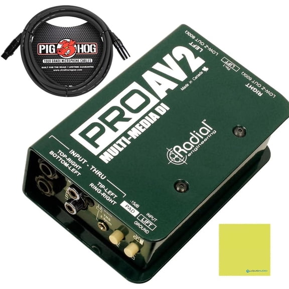 Radial Engineering ProAV2 Stereo Passive Multimedia Direct Box Bundle w/Pig Hog Mic Cable and Liquid Audio Polishing Cloth