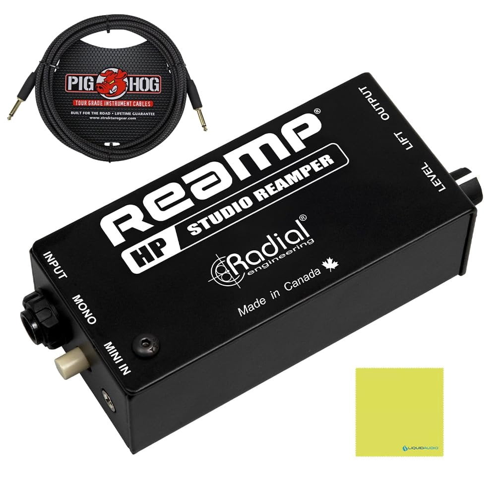 Radial Engineering Reamp HP Compact Reamper Bundle w/Pig Hog Black Woven Instrument Cable and Liquid Audio Polishing Cloth