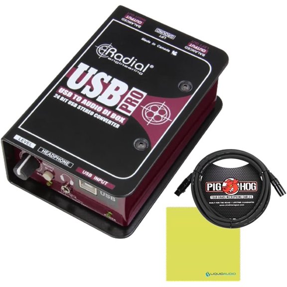 Radial Engineering USB-Pro Stereo USB Laptop DI Bundle w/Pig Hog Mic Cable & Liquid Audio Polishing Cloth