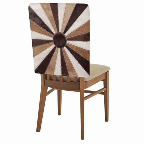 Radial Patchwork Chair Back Covers Set of 4 Country Abstract Beige Brown Cream Symmetrical Rays Removable Dining Chair Slipcovers Washable Seat Protector for Restaurant Party Banquet Kichen Decor