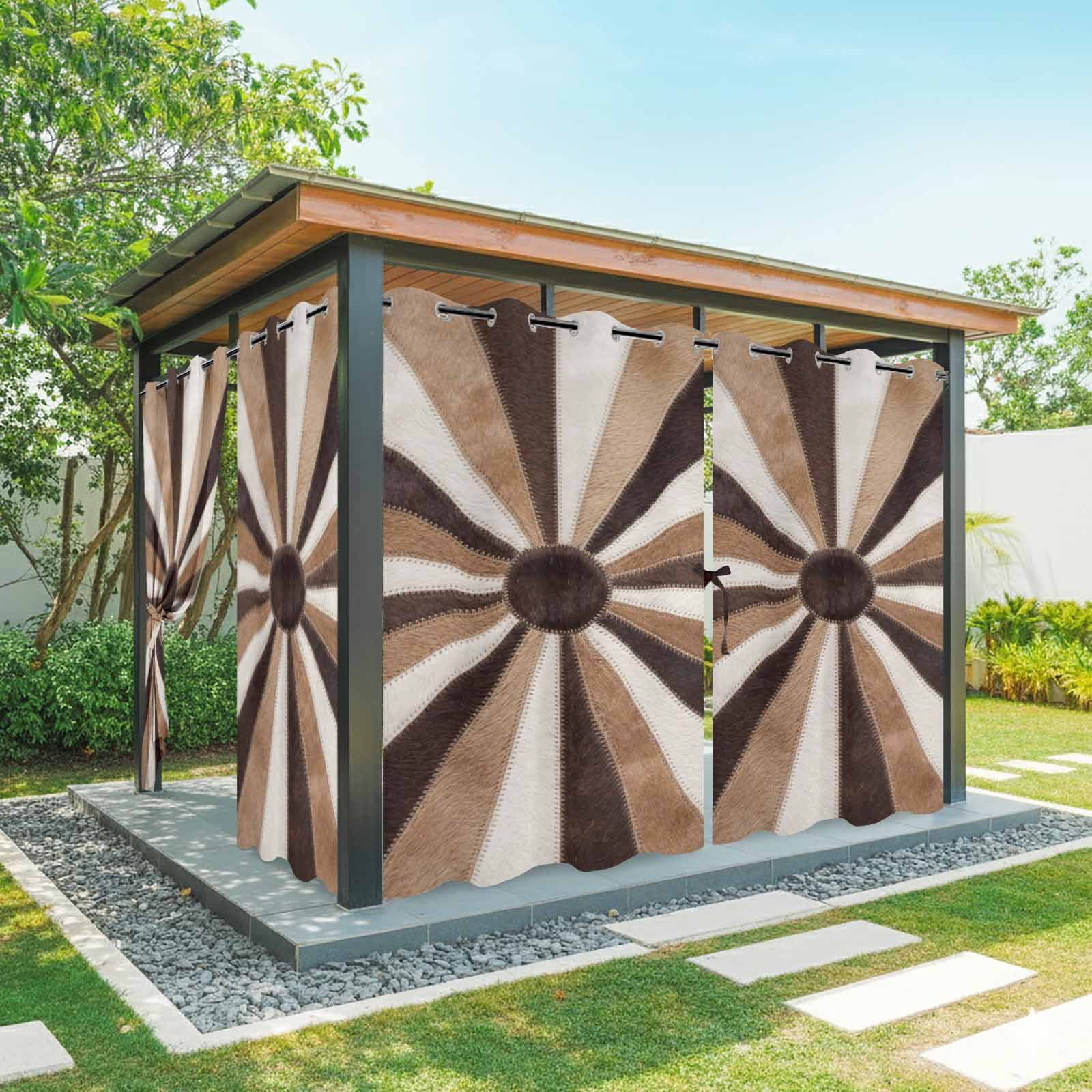 Radial Patchwork Outdoor Curtains for Patio, Country Abstract Beige Brown Cream Symmetrical Rays Sunshade Privacy Drapes Grommet Waterproof Outside Curtains for Porch/Cabana/Balcony 54"x108", 1 Panel