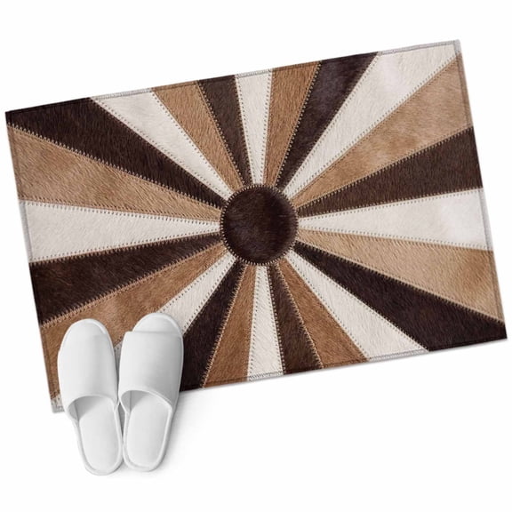 Radial Patchwork Washable Small Entryway Area Rugs 2'x3', Country Abstract Beige Brown Cream Symmetrical Rays Low Pile Throw Rug Non-Slip Sturdy Edge Binding Carpet for Front Door Floor Room Entry