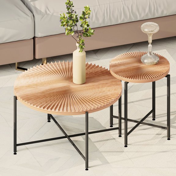 Radial Pattern Table, Natural Wood Color | Elevate Living Room with Rustic Charm