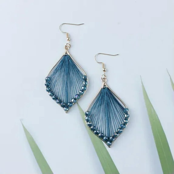 Radial String Wrap Chunky Marquise Frame Earrings Pave Crystal Stick Jewelry New