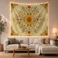 thumbnail image 1 of Radial Sunflower Mandala in a Distressed Parchment Background, Nostalgic Folk Art for Flower Lovers, Botanical Wall Decor Housewarming Gift Tapestry Wall Hanging for Bedroom and Living Room, 1 of 7