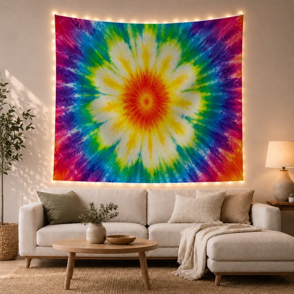 Radial Tie Dye With Burst Bright Fiery Core, Mystical Fantasy for Space Lovers, Galaxy Room Decor, Housewarming Gift, Tapestry Wall Hanging for Bedroom and Dorm