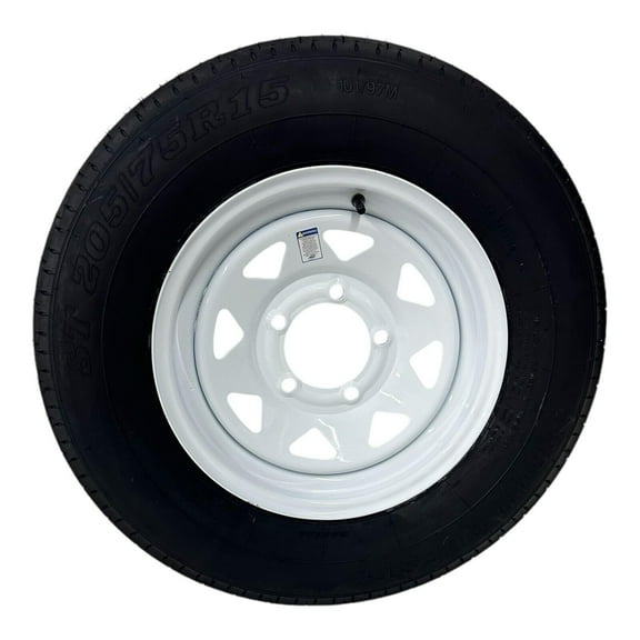 Radial Trailer Tire on Rim ST205/75R15 TRAILQUEST LRC 6 Ply on 5 Lug White Spoke Wheel  5"x 5.5" Bolt Pattern