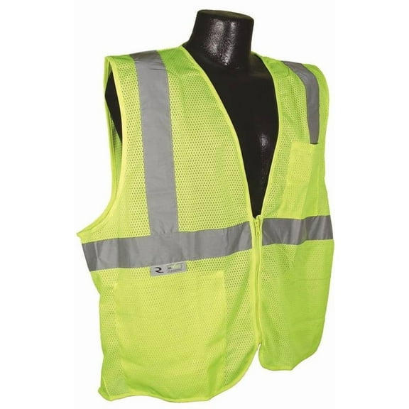 Radians Polyester Mesh Economy Class 2 High Visibility Vest with Zipper Closure  Hi/Vis Green