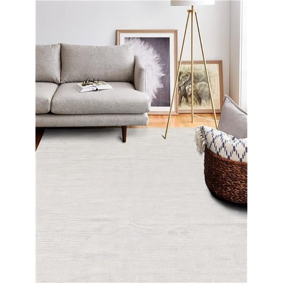 Radiance Collection Solid Contemporary 100 Percent Viscose Hand Loomed Area Rug, White - 5 ft. 6 in. x 8 ft. 6 in.