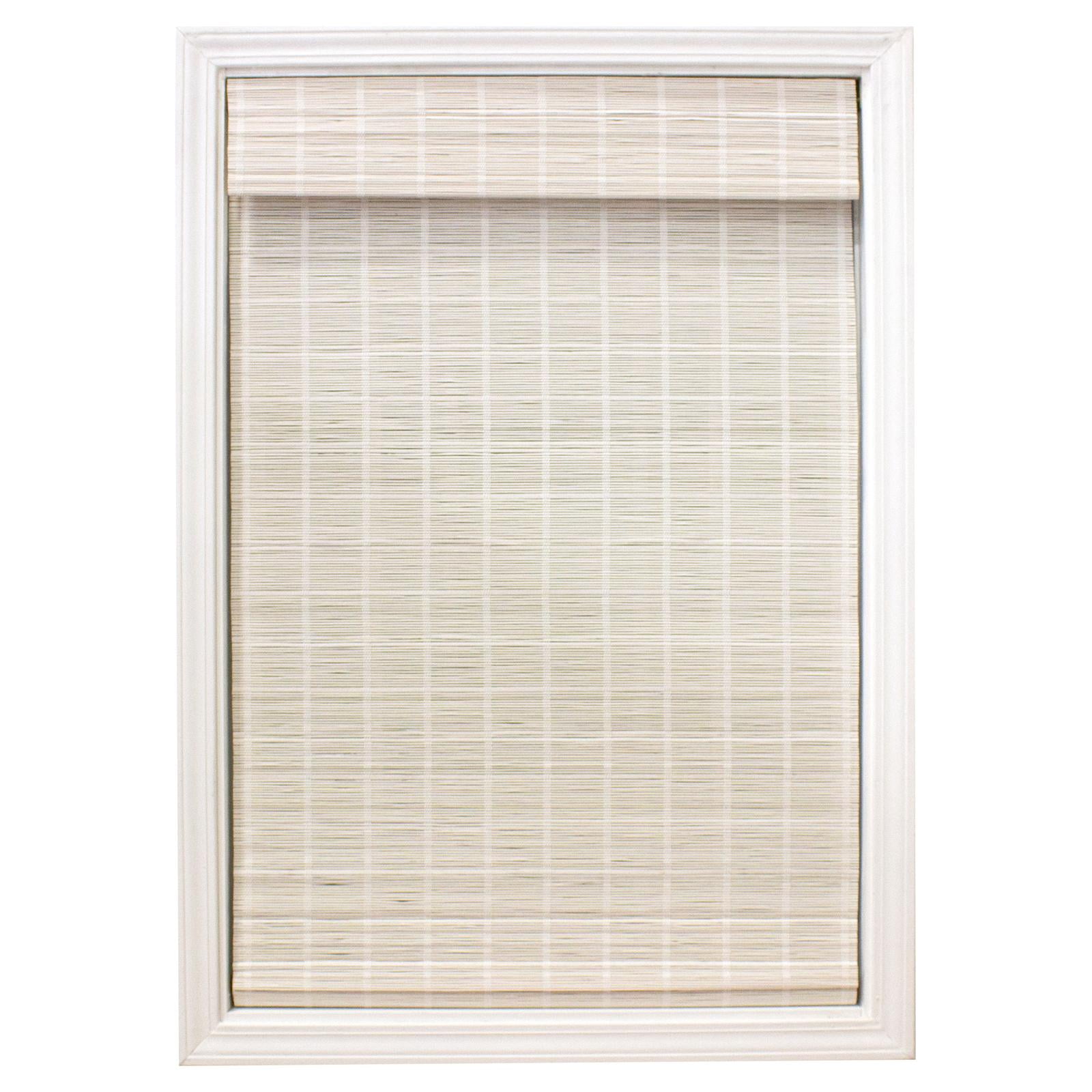 Cordless White Bamboo Blackout Roman Shades - 34 in.
