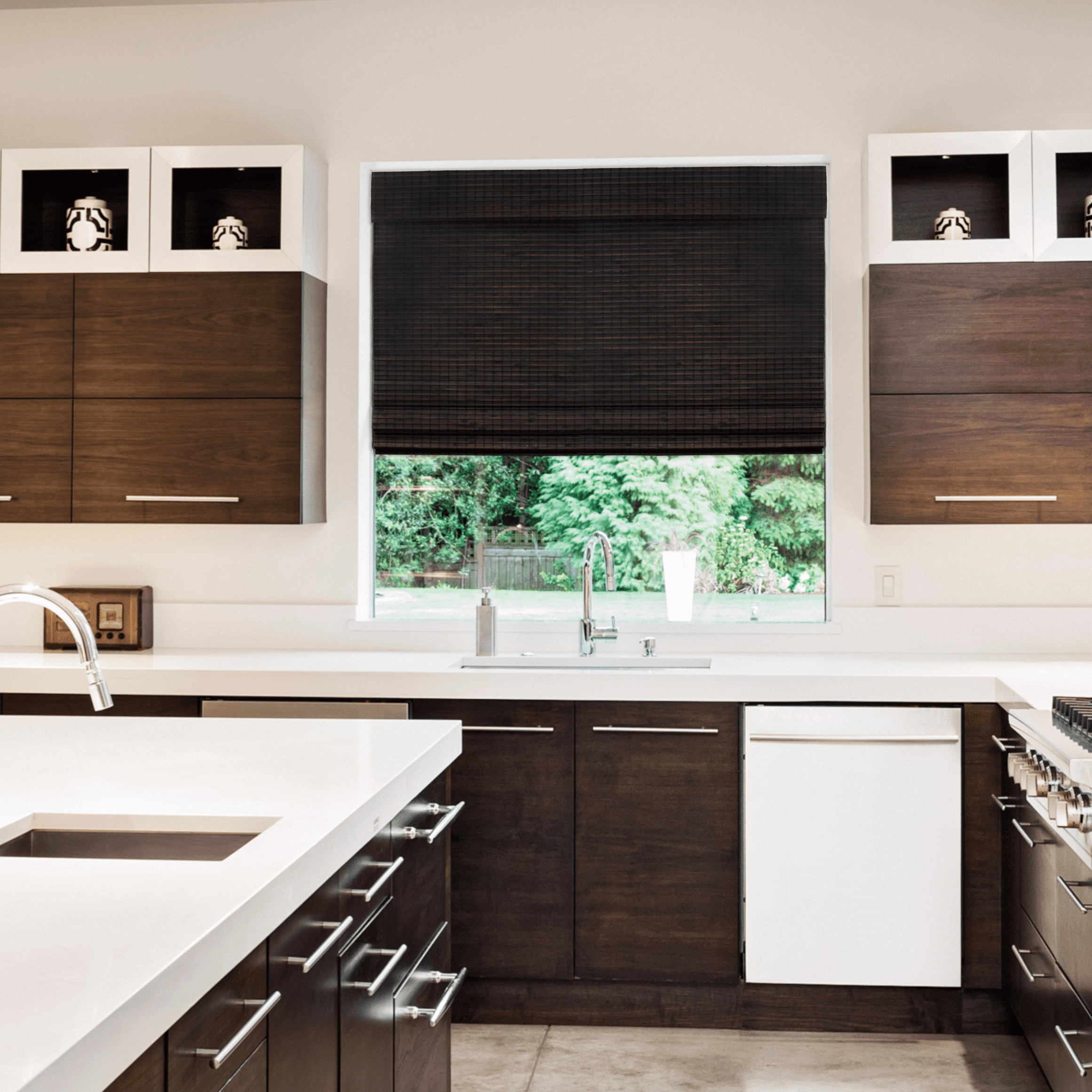 Radiance Cordless Bamboo Roman Shades, Flatweave Cordless Blinds, Espresso, 29" W x 64" L