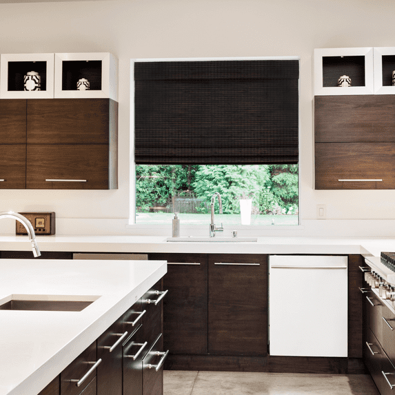 Radiance Cordless Bamboo Roman Shades, Flatweave Cordless Blinds, Espresso, 29" W x 64" L