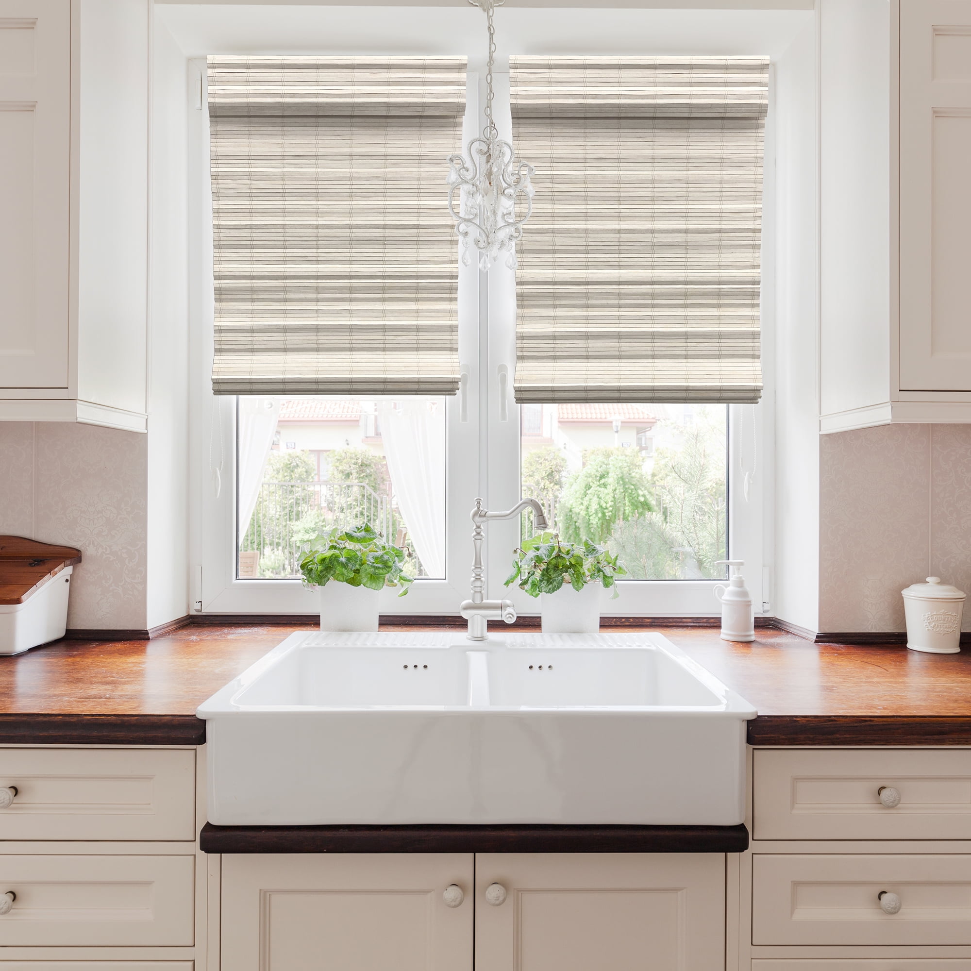 Radiance Cordless Light Filtering Flat Stick Bamboo Roman Window Shades for Indoor 39" x 64"
