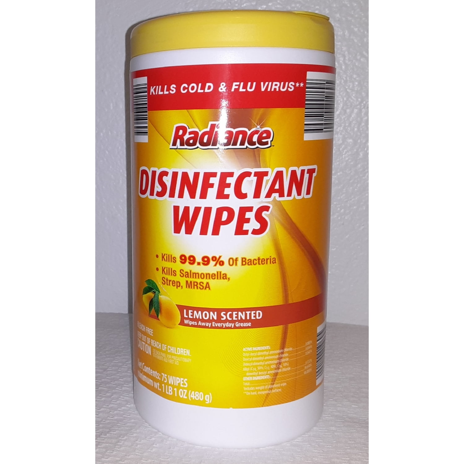 Radiance Disinfectant Wipes 75 Pack Lemon Scented disinfecting wipes