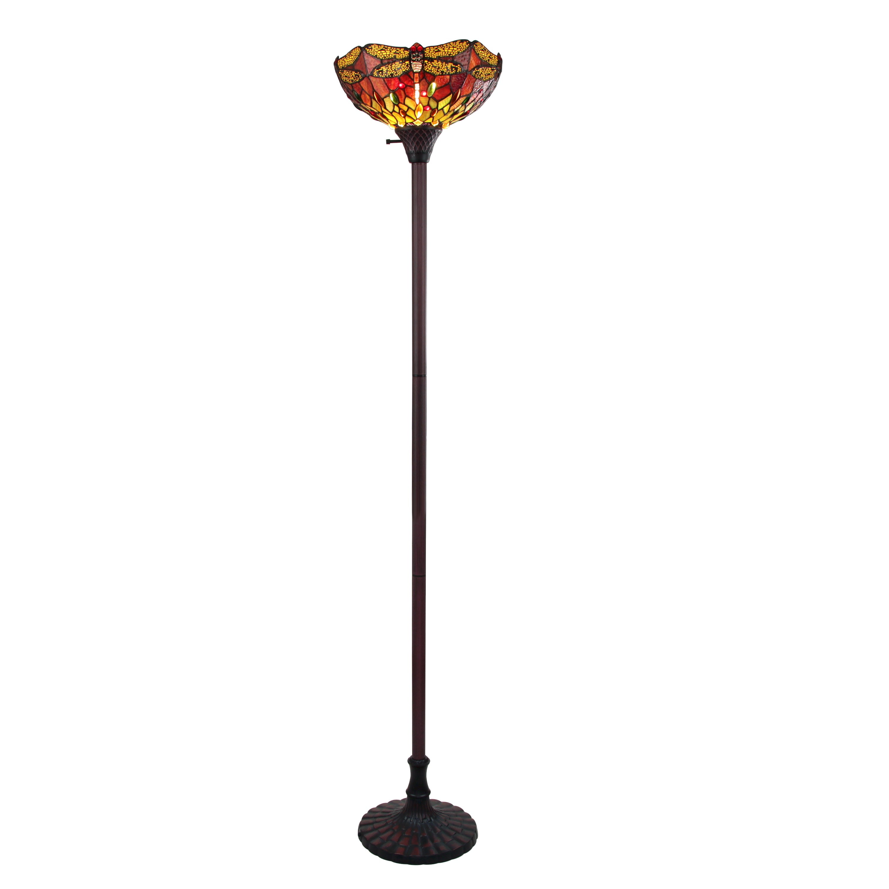 Radiance Goods Dragonfly Tiffany-Style Dark Bronze 1 Light Torchiere Lamp 14" Wide/70 Tall
