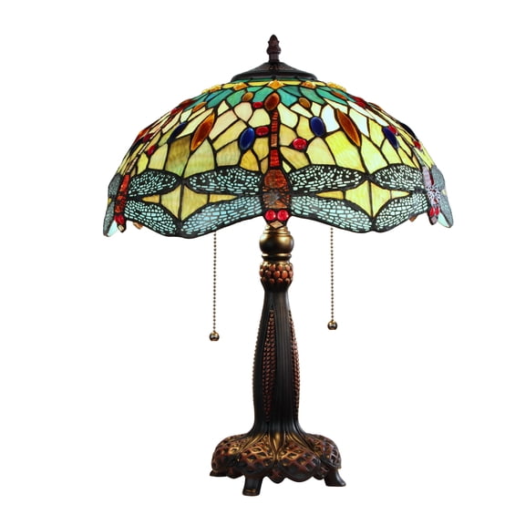Radiance Goods Dragonfly Tiffany-Style Dark Bronze 2 Light Table Lamp 16" Wide