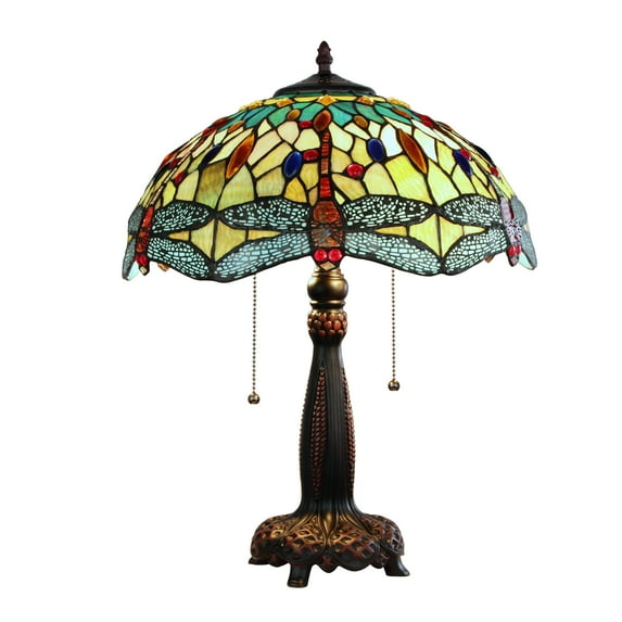 Radiance Goods Dragonfly Tiffany-Style Dark Bronze 2 Light Table Lamp 16" Wide