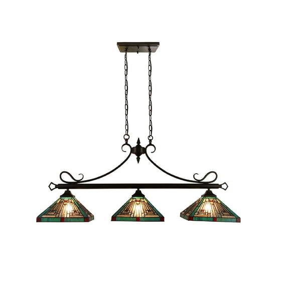 Radiance Goods Mission Tiffany-Style Blackish Bronze 3 Light Island Pendant 47" Wide