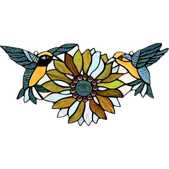 Radiance Goods Tiffany-Style Green Animal/Floral Design Window Panel 17" x 7.75"