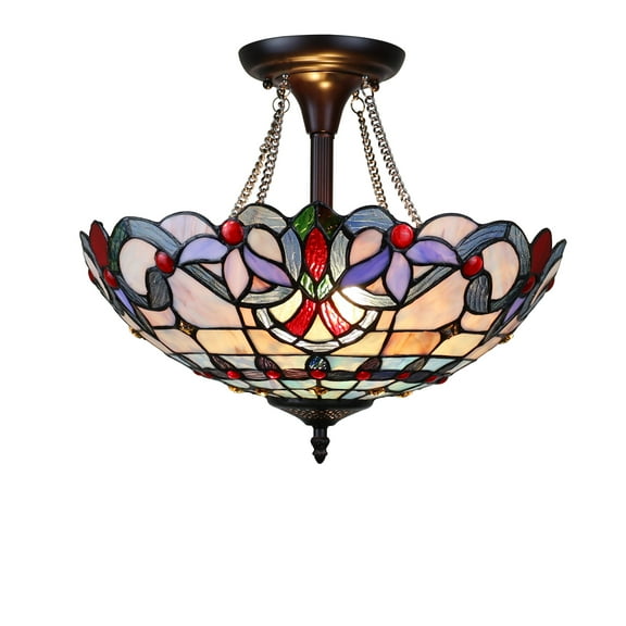 Radiance Goods Victorian Tiffany-Style Dark Bronze 2 Light Semi-Flush Ceiling Fixture 16" Wide