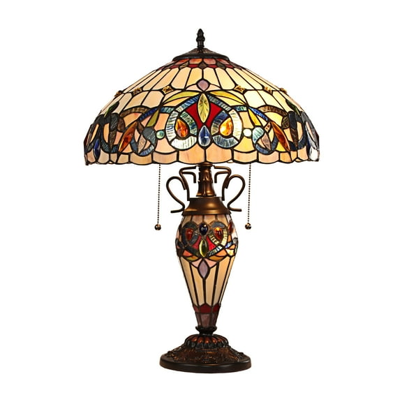 Radiance Goods Victorian Tiffany-Style Dark Bronze 3 Light Double Lit Table Lamp 16" Wide