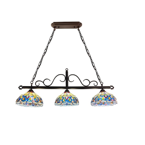 Radiance Goods Victorian Tiffany-Style Dark Bronze 3 Light Island Pendant 45" Wide