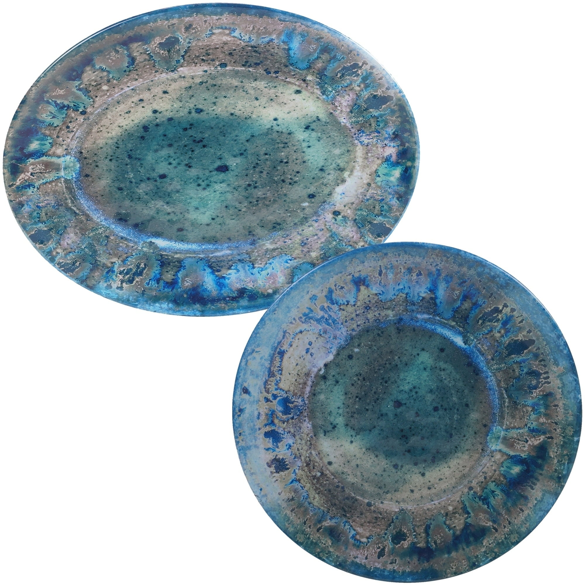 Radiance Teal Oval Melamine 18" x 13.5" Platter Set
