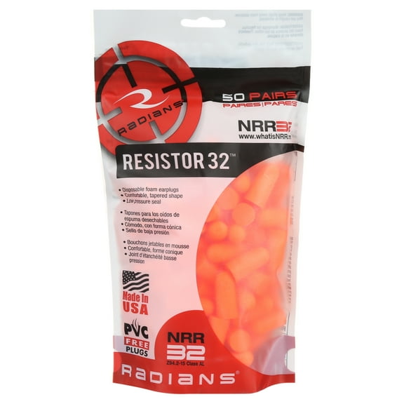 Radians Disposable Foam Earplugs Hearing Protection with Low Pressure Seal, Orange, 50 pair per pack