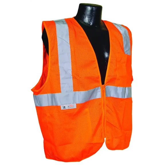Radians SV2ZOML Economical Safety Vest Large Unisex Fits to Chest Size: 26 Inch Polyester Orange/Silver Zipper Closure