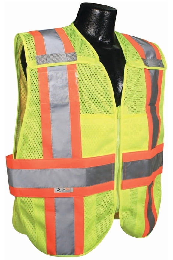 SV24-2ZGM-3X/5X Expandable Safety Vest, 3XL/5XL, Polyester, Green/Silver, Zip-N-Rip