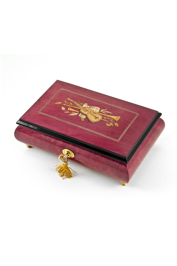 Radiant 18 Note Red Wine Violin Inlay Musical Jewelry Box - Ave Maria, Schubert