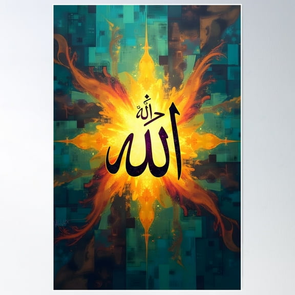 Radiant Arabic Calligraphy Allah Poster Wall Art, Modern Wall Decor For Living Room Bedroom, 12x18 UNFRAMED