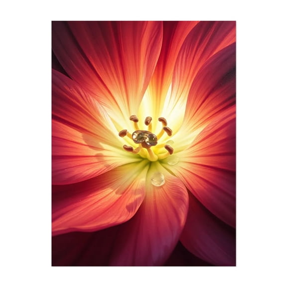 Radiant Bloom with Dewdrops - Illustration Floral Flowers Nature Botanical Garden Abstract Unframed Wall Art Print 24 x 30 inches