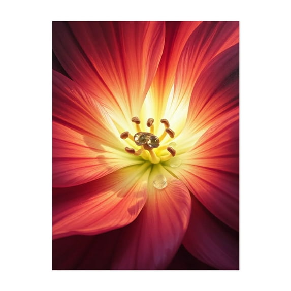 Radiant Bloom with Dewdrops - Illustration Floral Flowers Nature Botanical Garden Abstract Unframed Wall Art Print 9 x 12 inches