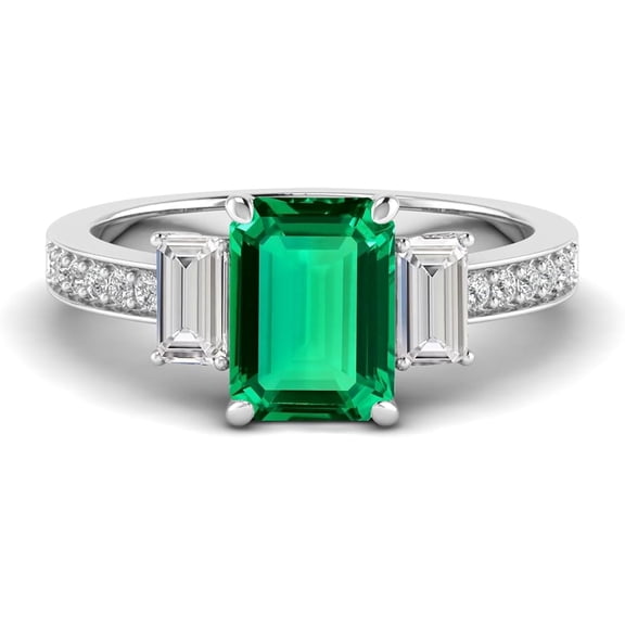 Radiant Collections 2.20 Ct Emerald Cut Green Emmerald Wedding Engagement Womens Band Ring 14K White Gold Plated-10