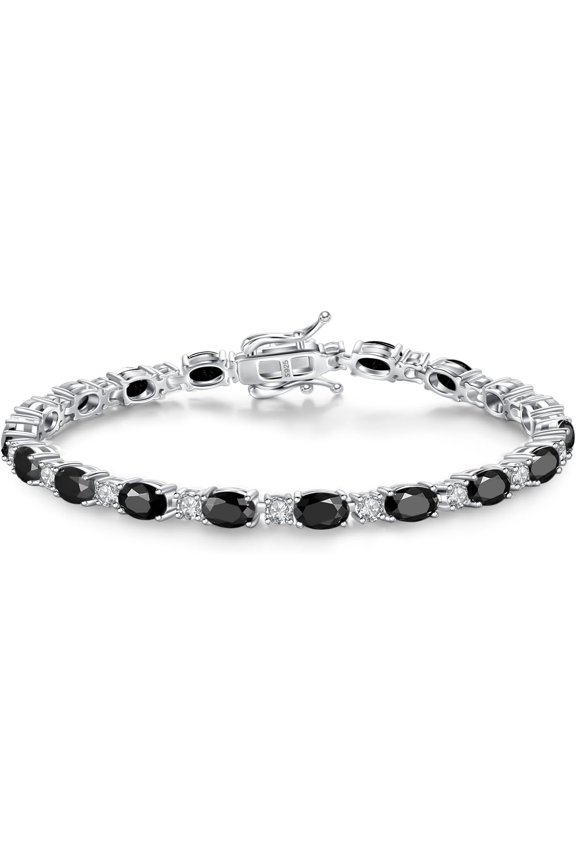 9.00 Ctw Oval Cut Black Diamond Womens Tennis Bracelet 14K White Gold Plated 925 Sterling Silver