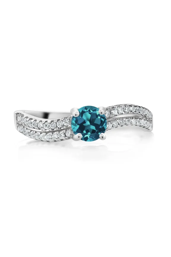 Sterling Silver Deep Blue Stone Split Shank Fashion Ring for Women Size 5.5
