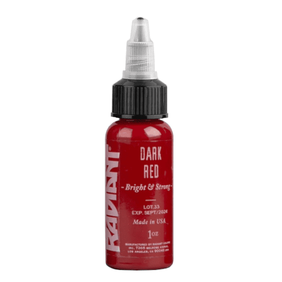 Radiant Colors Tattoo Ink - Tattooing Inks Fluid Vegan Pigments One Ounce - DARK RED 1oz