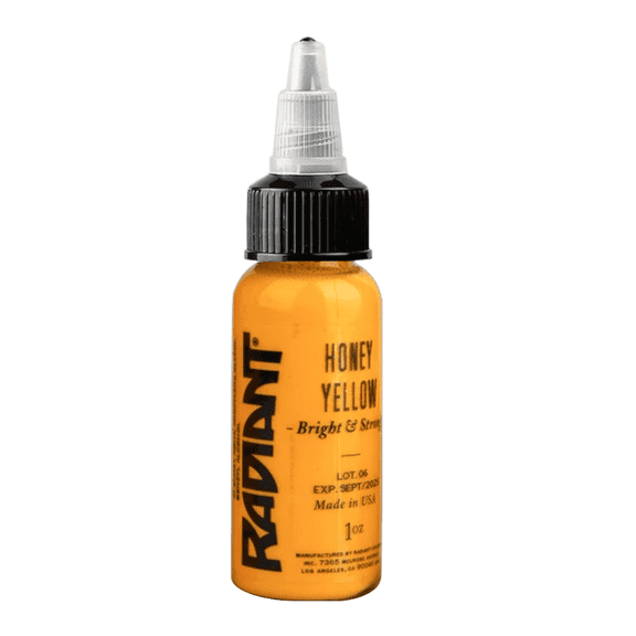 Radiant Colors Tattoo Ink - Tattooing Inks Fluid Vegan Pigments One Ounce - HONEY YELLOW 1oz