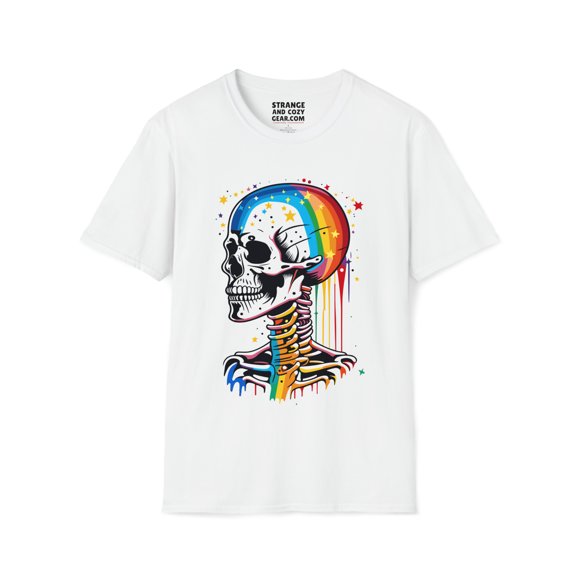 Radiant Cosmic Rainbow Skeleton Graphic Tee by Strange and Cozy Gear