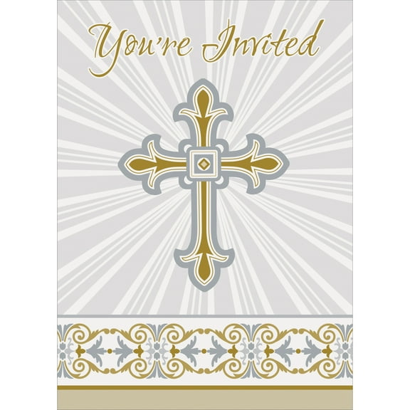 Radiant Cross Religious Invitations, Gold & Silver, 8ct