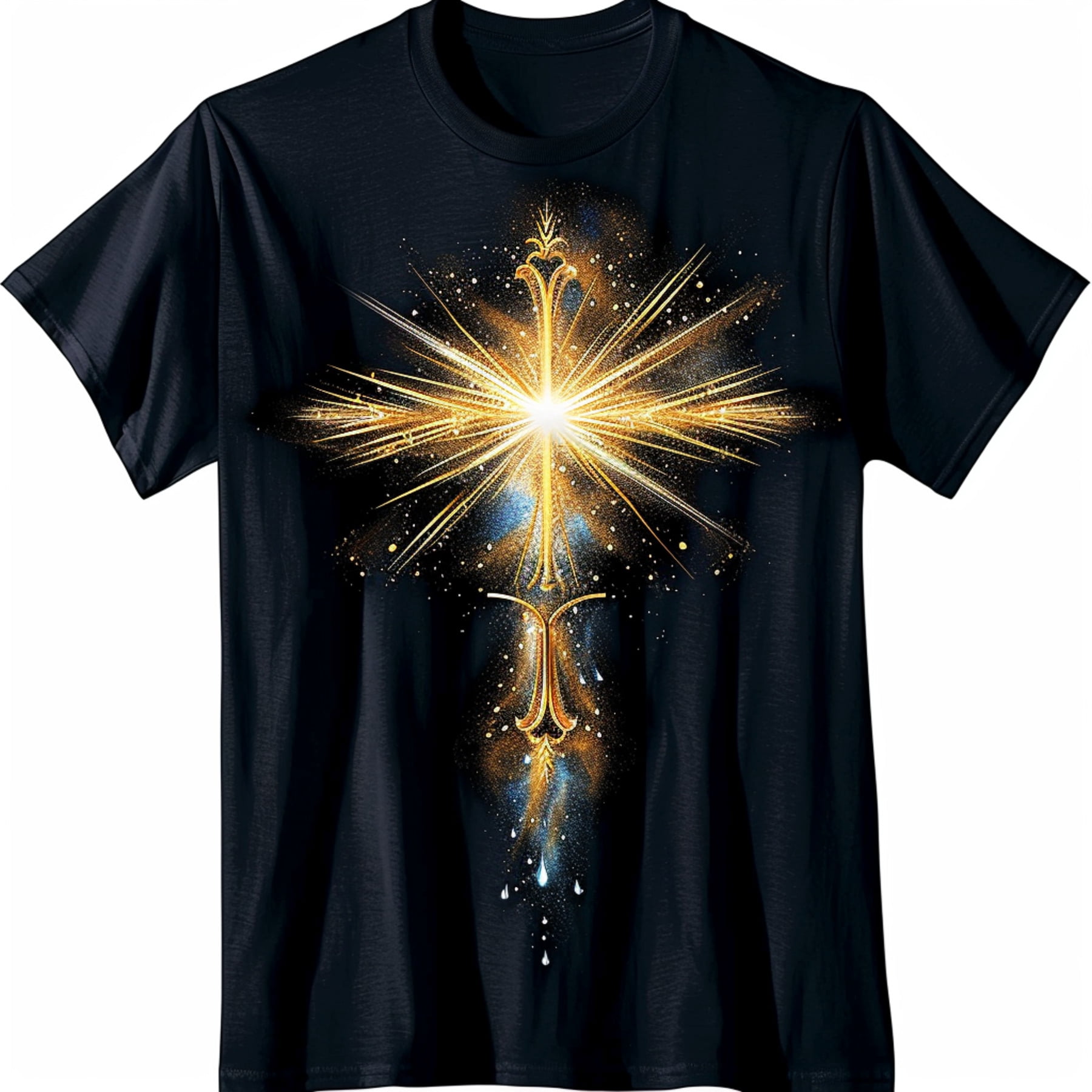 Radiant Cross T Shirt Sacred Heart Design Black Tee Vivid Colors