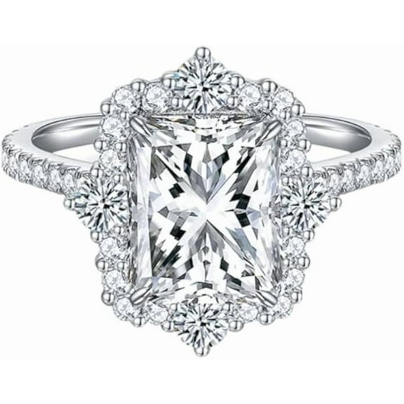 Radiant Cut 6.76 Carat Moissanite Wedding Ring for Women Engagement Rings for Women Diamond 18K White Gold Plated 925 Sterling Silver Moissanite Diamond Promise Ring Womens Diamond Rings